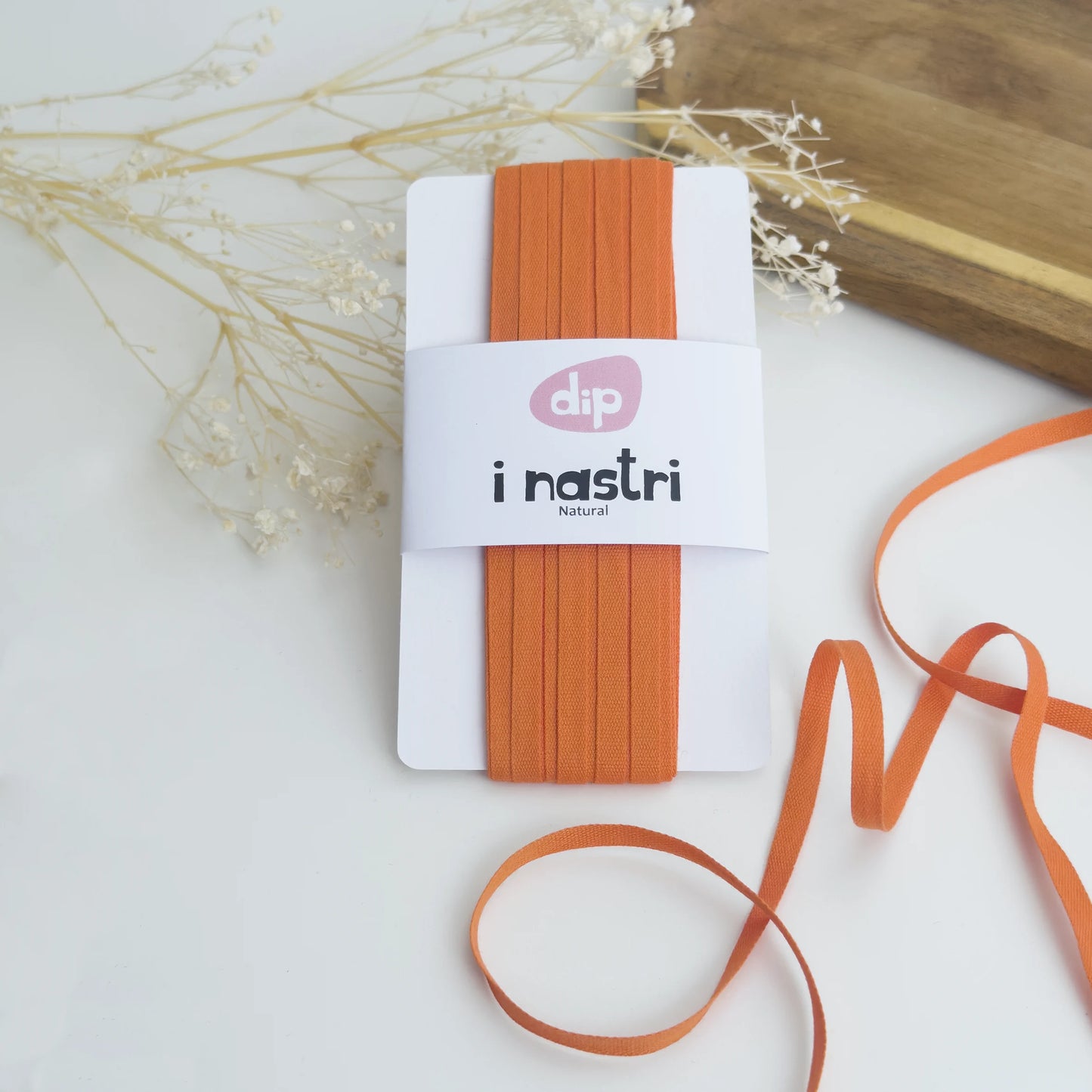 Nastro cotone arancione pesca 5mm opaco sottile per packaging creativo.