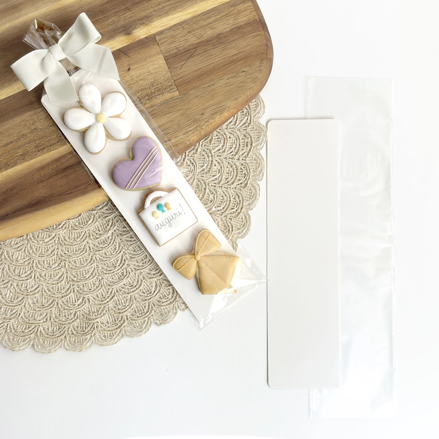Card slim alimentare bianca con sacchetto trasparente per biscotti handmade 6,3x24 cm