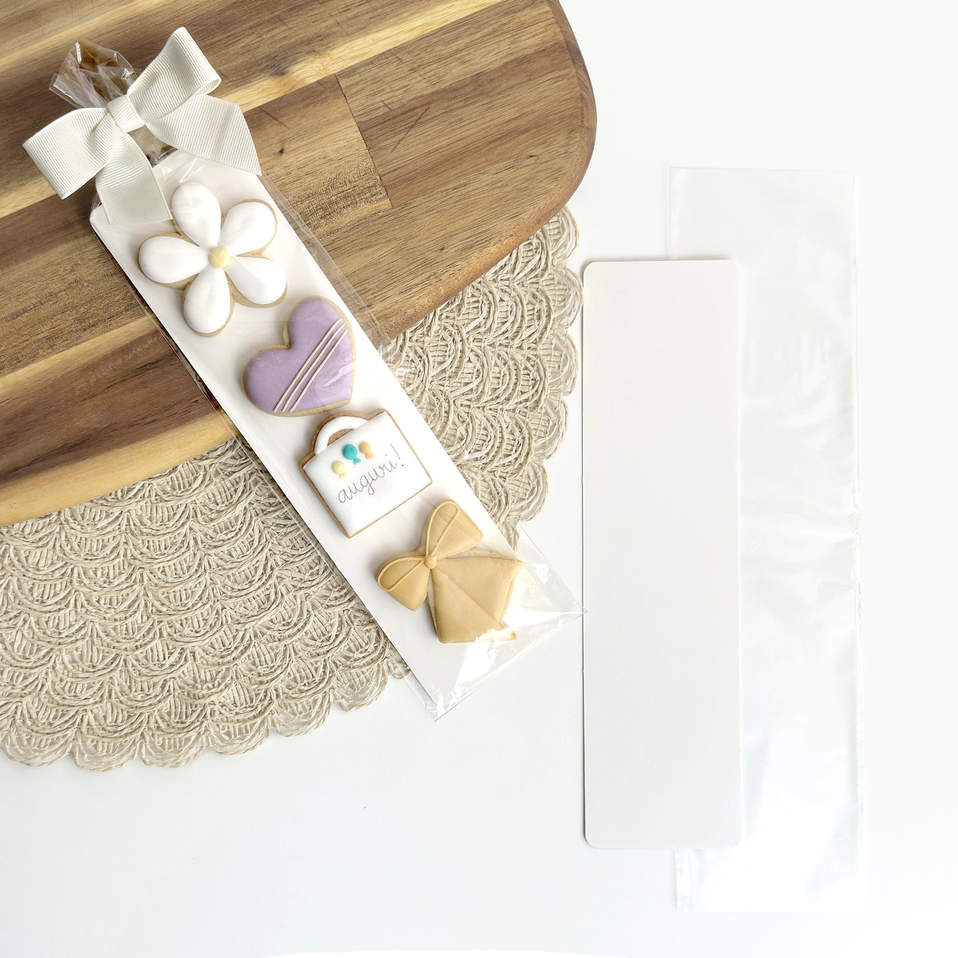 Card slim alimentare bianca con sacchetto trasparente per biscotti handmade 6,3x24 cm