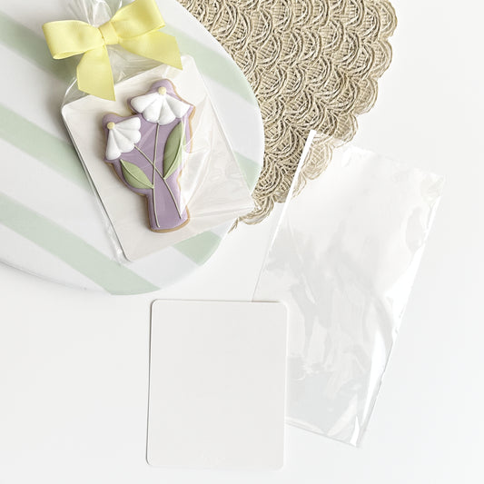 Card alimentare bianca 350 gsm con sacchetto trasparente per biscotti decorati 9,4x11,4 cm