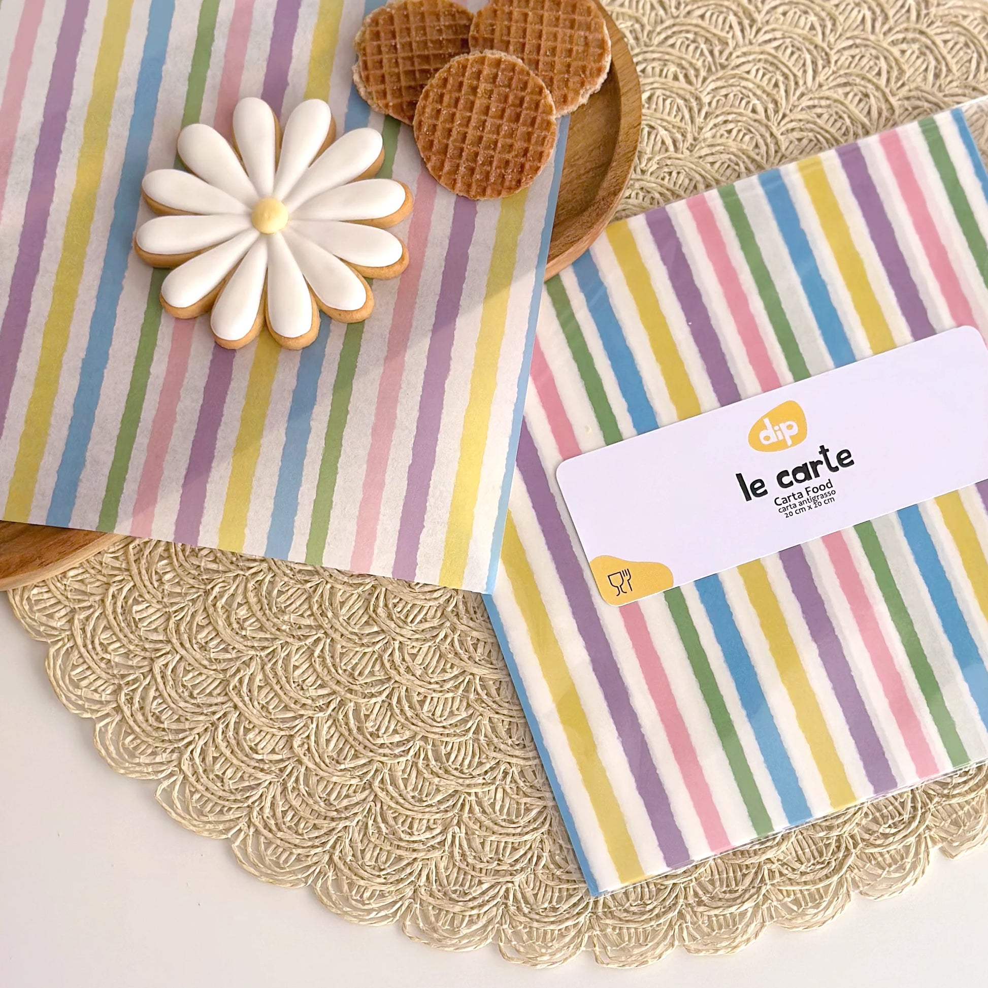 Pack 20 fogli carta antigrasso con stampa righe multicolor texture pittura 20x20cm.
