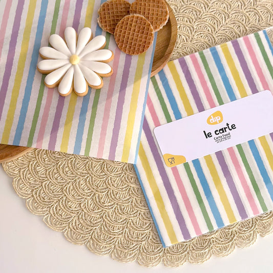 Pack 20 fogli carta antigrasso con stampa righe multicolor texture pittura 20x20cm.