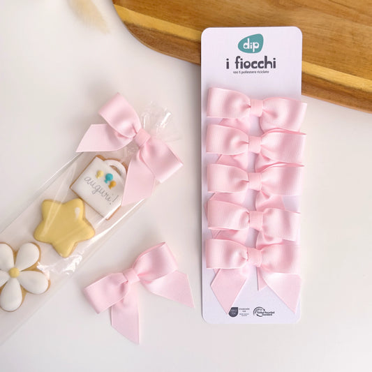 5 fiocchi rosa chiaro prelegati 8cm per bomboniere nascita bambina.