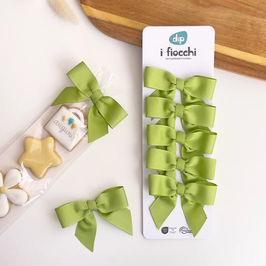 Set 5 fiocchi verdi prelegati 8cm per prodotti naturali e bio.