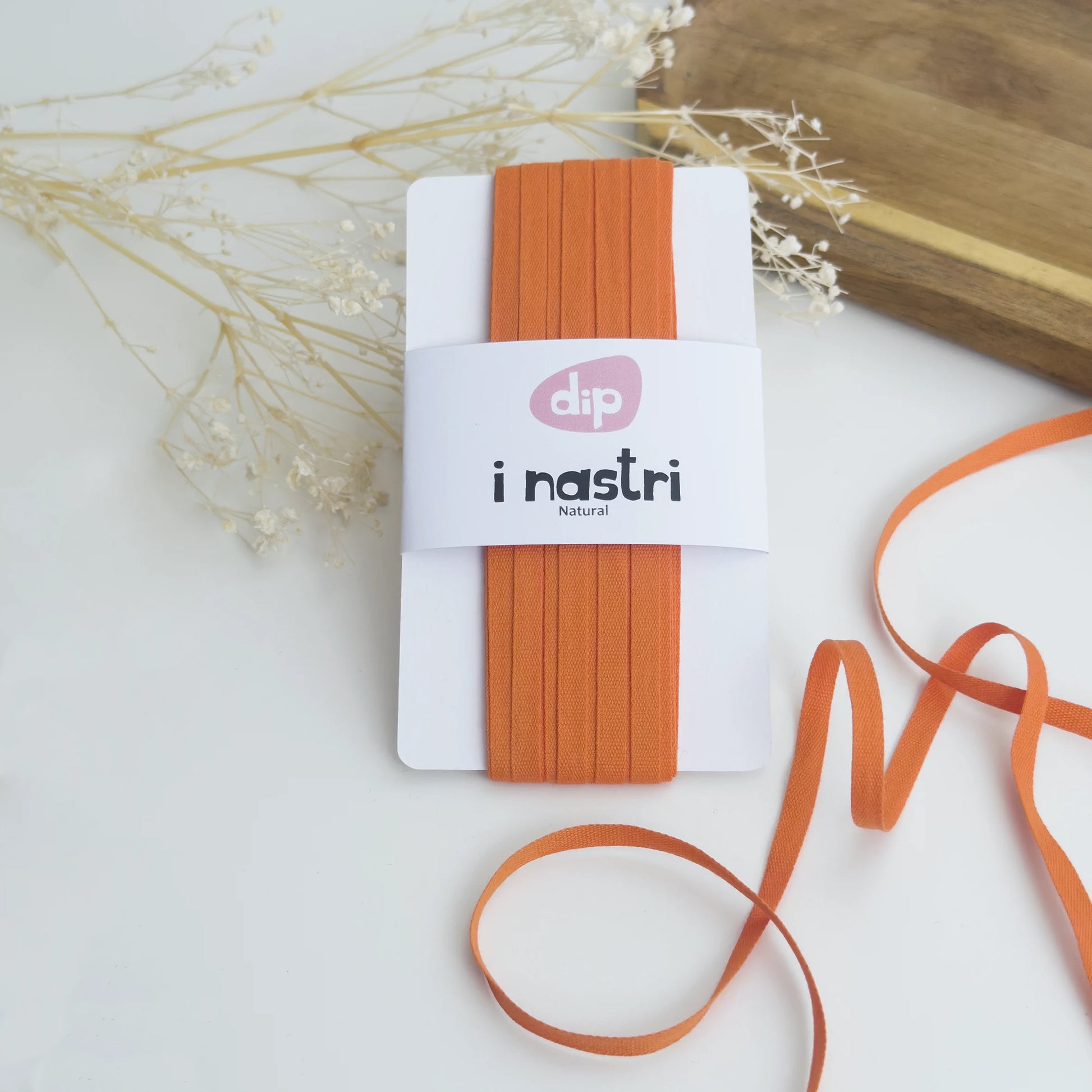 Nastro cotone arancione pesca 5mm opaco sottile per packaging creativo.